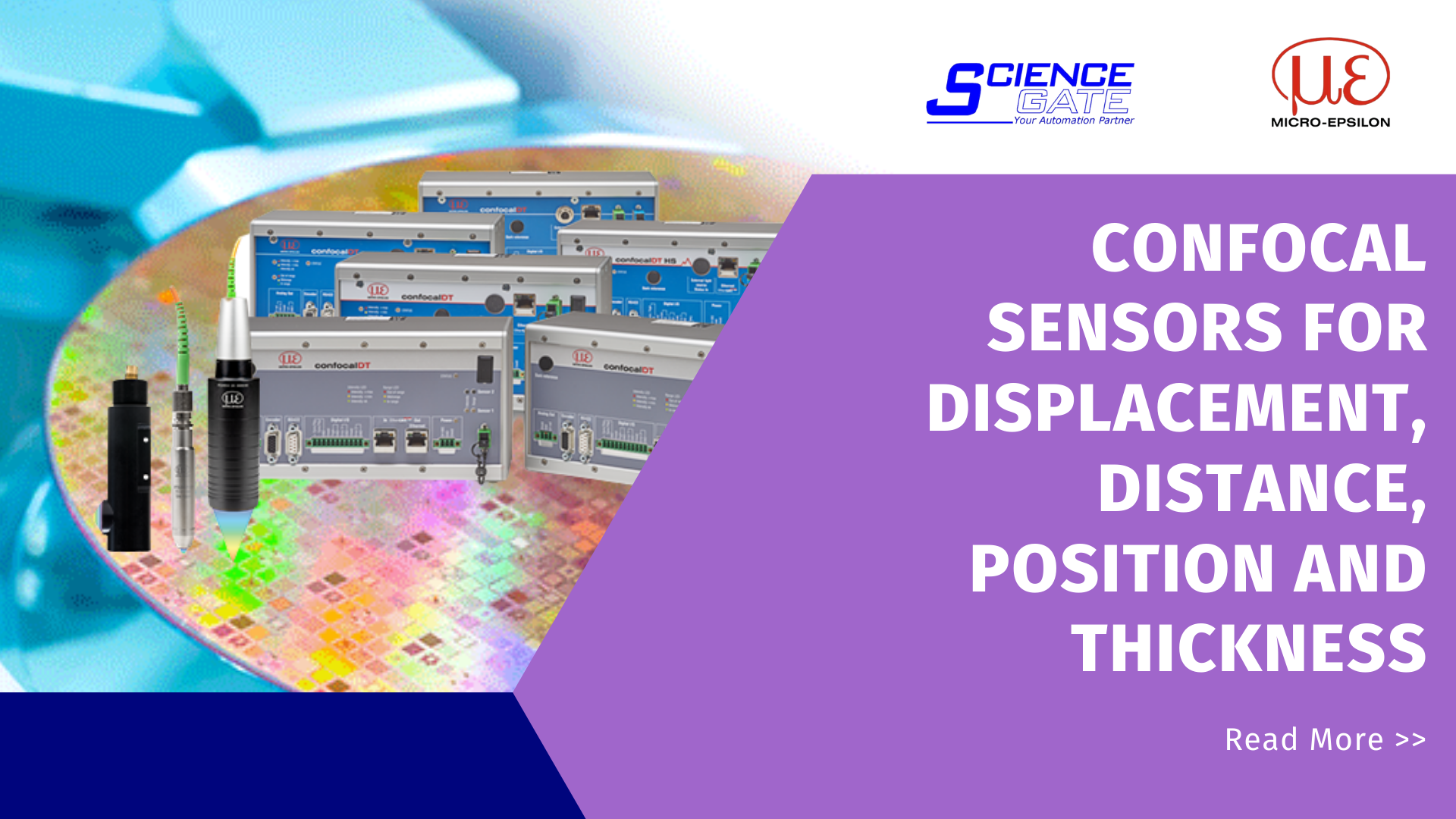 Confocal sensors for displacement, distance, position and thickness